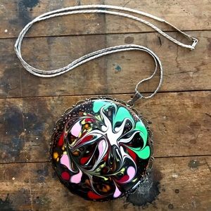 Vintage sterling necklace silver enamel oversized